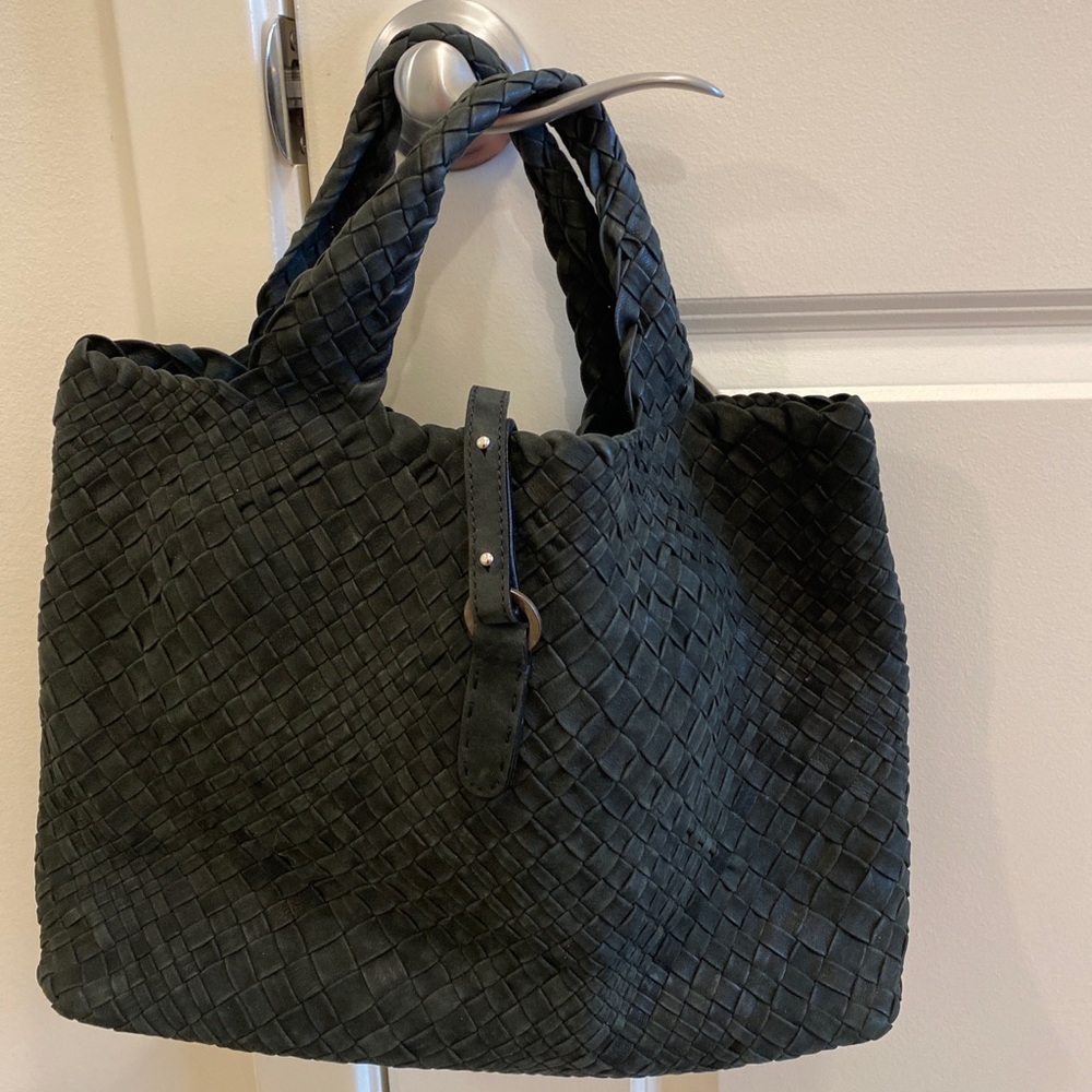 Laurent Effel St. Barth Women’s Large Woven Suede Top Handle Bag Black